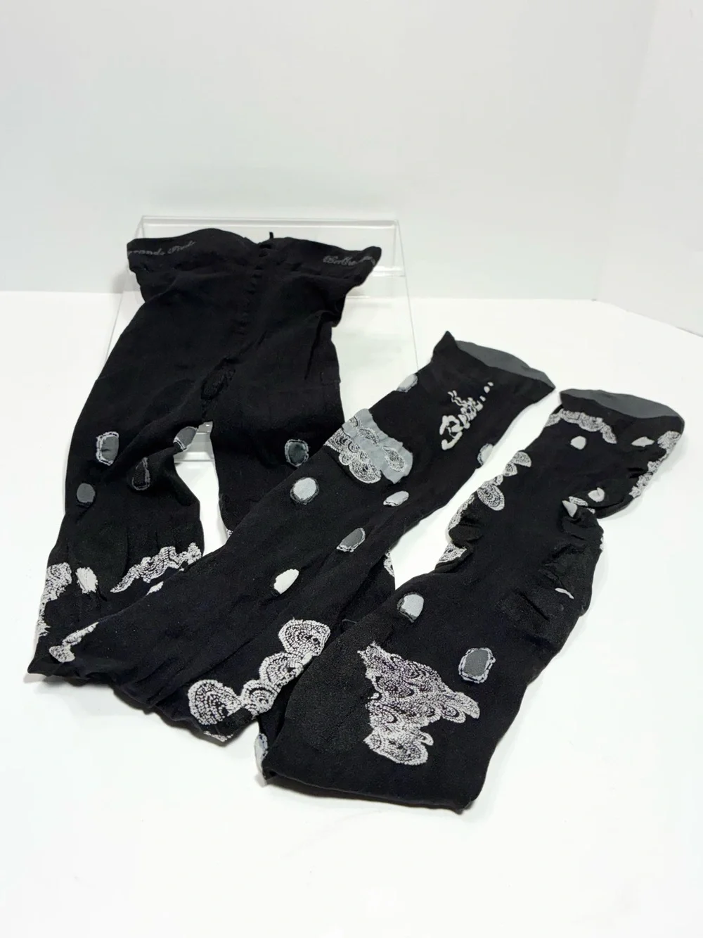 Berthe France Polka Dot Swirl Opaque Tights Black White Gray Size 3/4 (M/L)